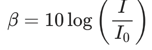 <p>The loudness of a sound, measured in decibels (dB) and denoted by . given by the equation shown. <em>I</em> is the intensity of the sound and <em>Io is a reference intensity of 10^-12. </em></p>