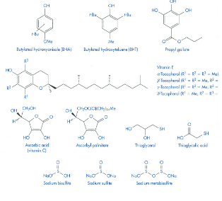 <p>They interrupt the propagation by interacting with the free radical</p><p>Suicide substrate - more susceptible to oxidation and are preferentially oxidized to consume the available oxygen</p>