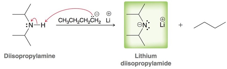 <p>LDA is a strong base but a very weak nucleophile and is used to remove the less hindered alpha hydrogen to form an enolate. if an aldehyde is added to an enolate a directed aldol addtion occurs. </p>