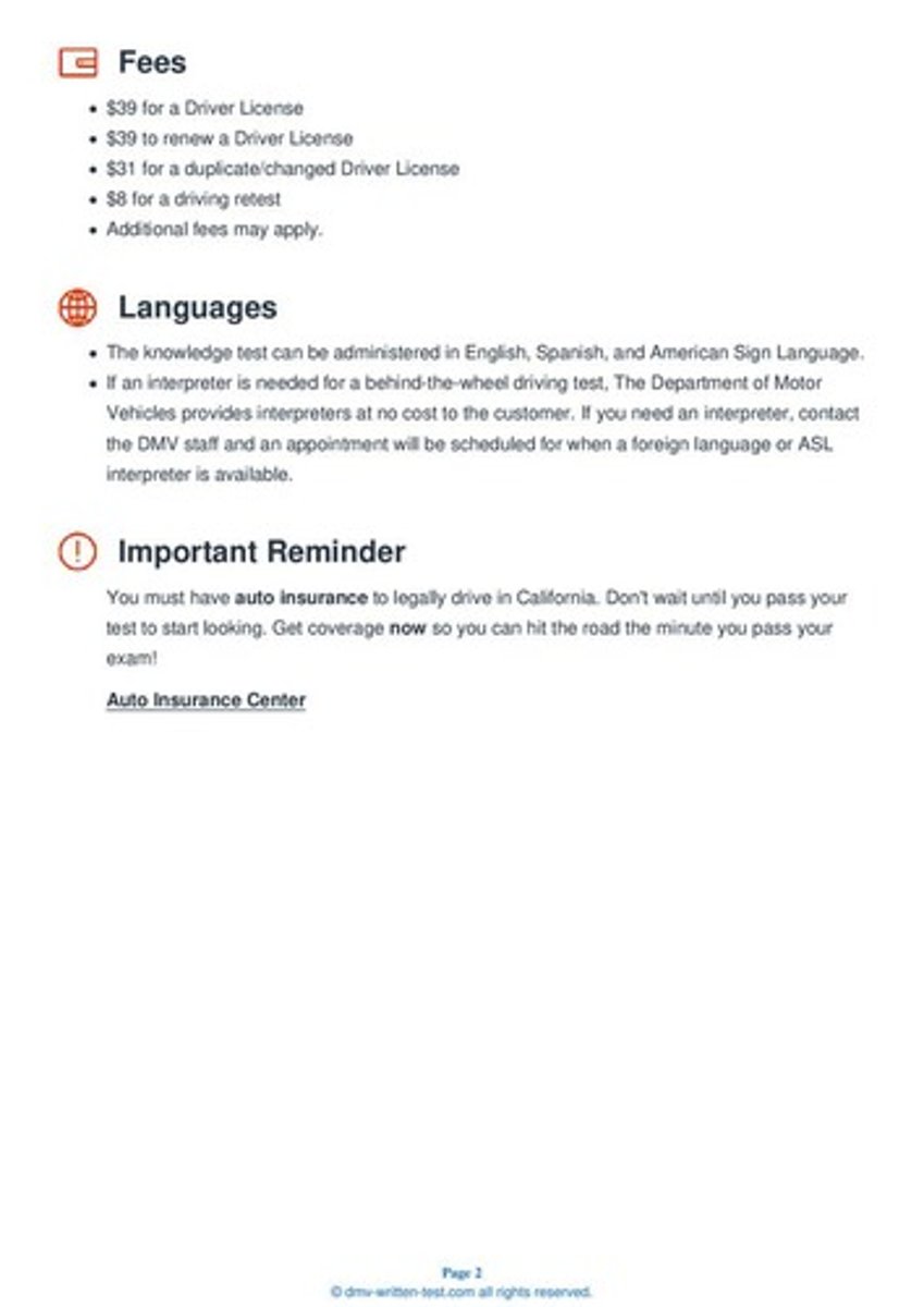 <p>What is the cost associated with getting a driver's license in California?</p>