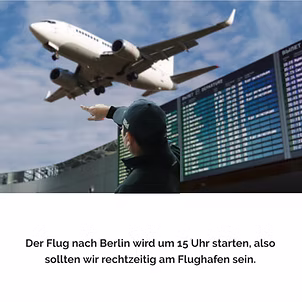 <p><strong><mark data-color="green" style="background-color: green; color: inherit;">a flight</mark> /flaɪt/</strong></p><p>Expl: a vehicle designed for air travel, with wings and one or more engines</p><p>Syn: a plane</p><p><strong>DEUTSCH:</strong></p><p>der Flug (-s, -"e)</p>