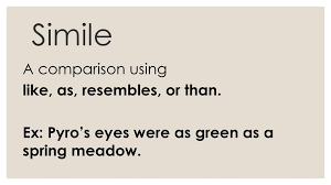 <p>Compares one thing to another using like or as.</p><p>Ex: his eyes were as blue as the ocean</p>