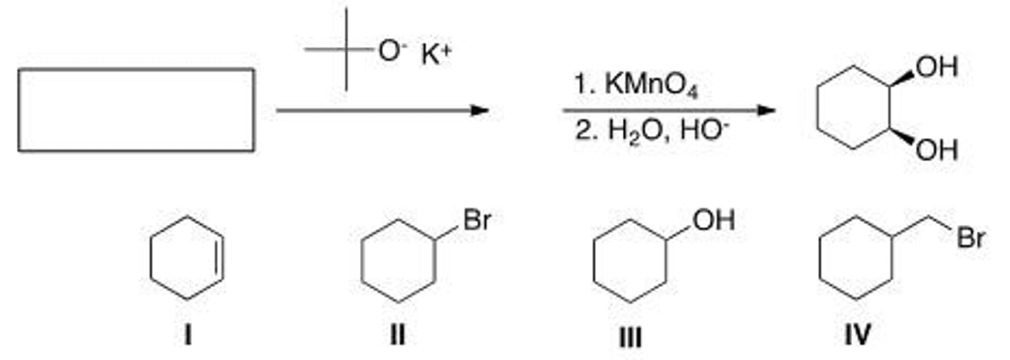 <p>What is the starting material in the following sequence of reactions?</p><p>A. I</p><p>B. II</p><p>C. III</p><p>D. IV</p>