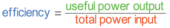 <p>Efficiency (%) = useful power output/total power input x 100%</p>