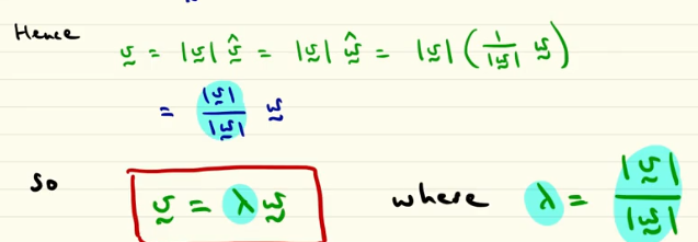 <p>Since they are parallel they have the same “unit vector” (direction) but different lenght (module)… here labda define the ration between their lenght.</p>