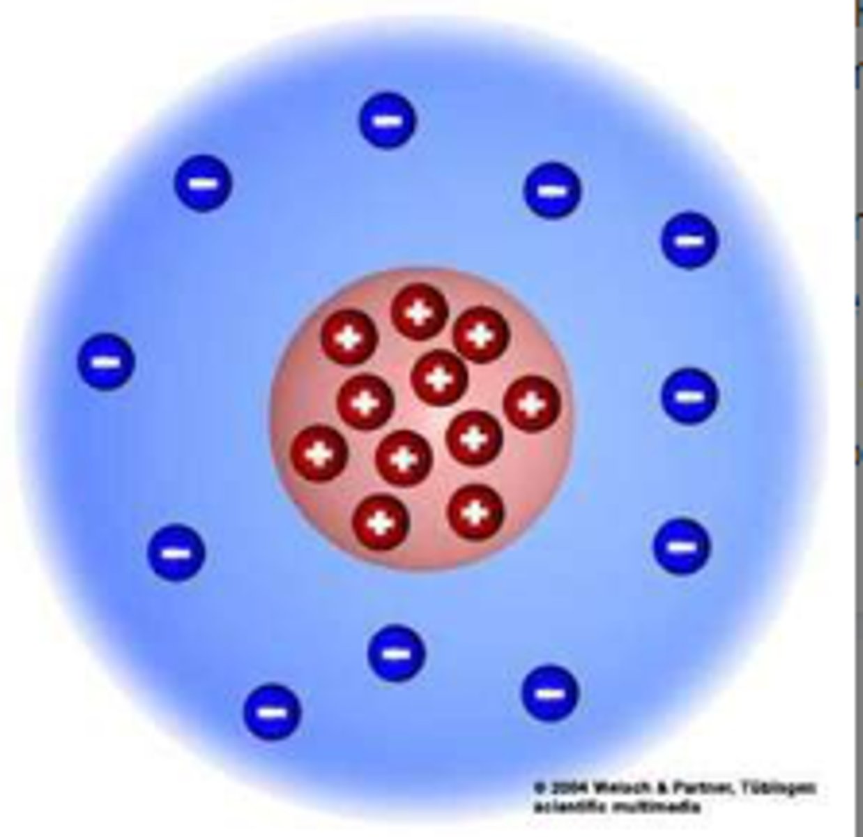 <p>-most of the atom is empty space (most positive particles went through)</p><p>-mass/positive charge concentrated in dense core called nucleus (which is why the positive particle deflected)</p><p>-electrons orbit the nucleus like planets orbit the sun</p>