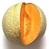 have a textured exterior that is a light color. They usually have dark stripes around the fruit. The inside of the melon shows the green casing to an orange interior with pods of seeds inside.