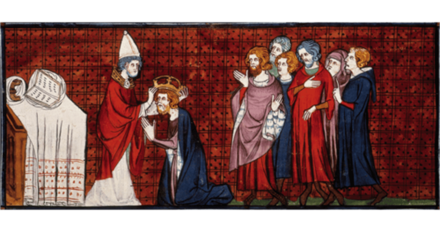<p>800 AD crowned by the Pope as the head of the Holy Roman Empire, which extended from northern Spain to western Germany and northern Italy.</p><p>He was known as Charles the Great, he ruled most of what is now France and Germany. He united tribes in Central and Western Europe into 1 empire. He helped people see themselves as Europeans not as tribes.</p>