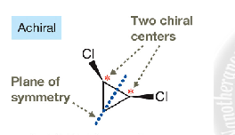 <p>a molecule is meso if it contains at least two chiral centers but has a plane of symmetry that makes it achiral overall. </p>