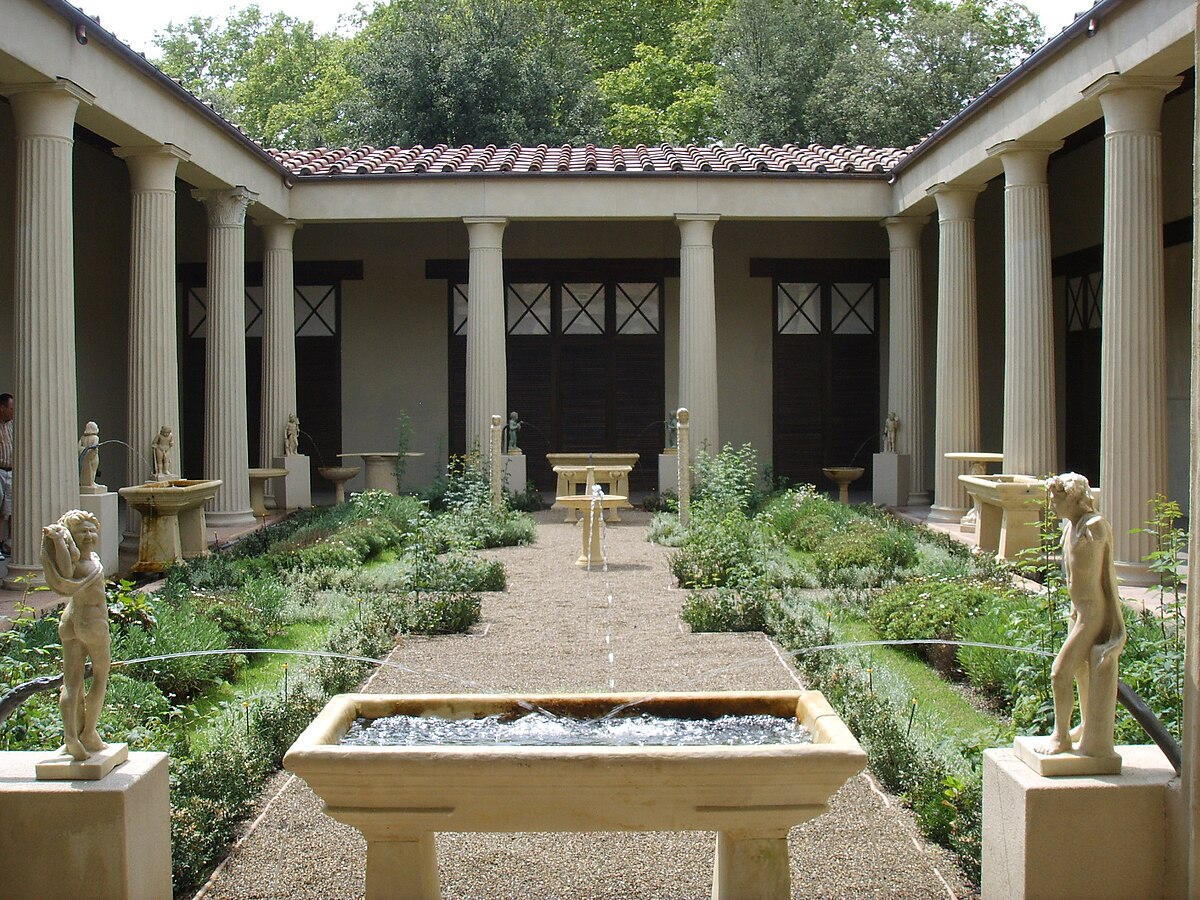 <p>colonnade around a building or open court</p>