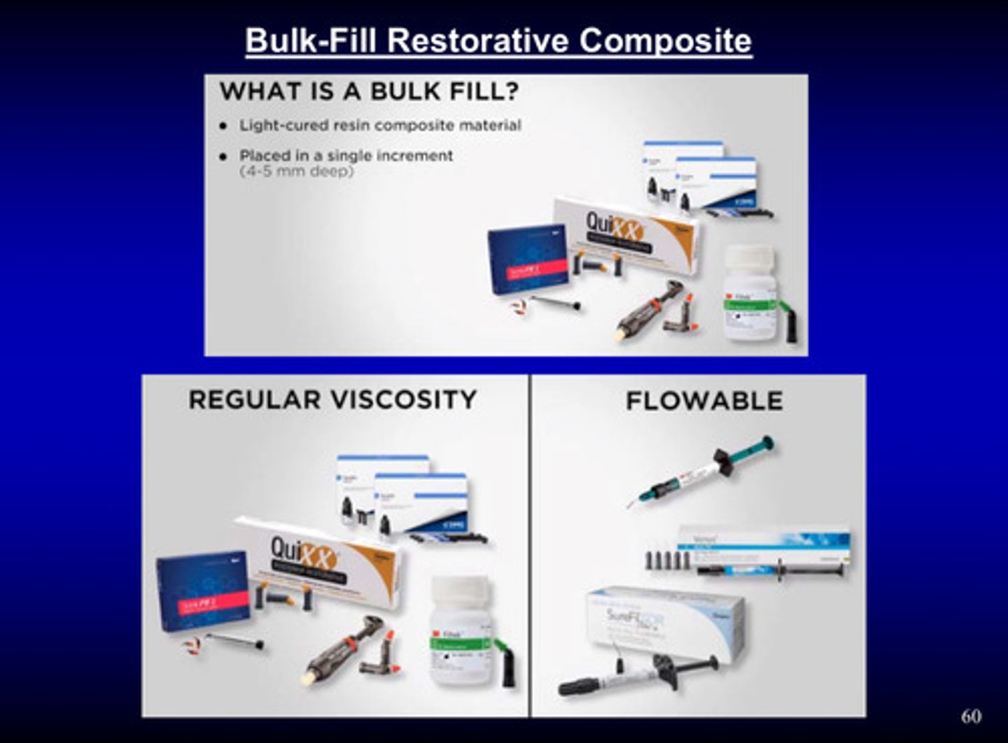 <p>light-cured resin composite material that is placed in a single increment (4-5 mm deep)</p>