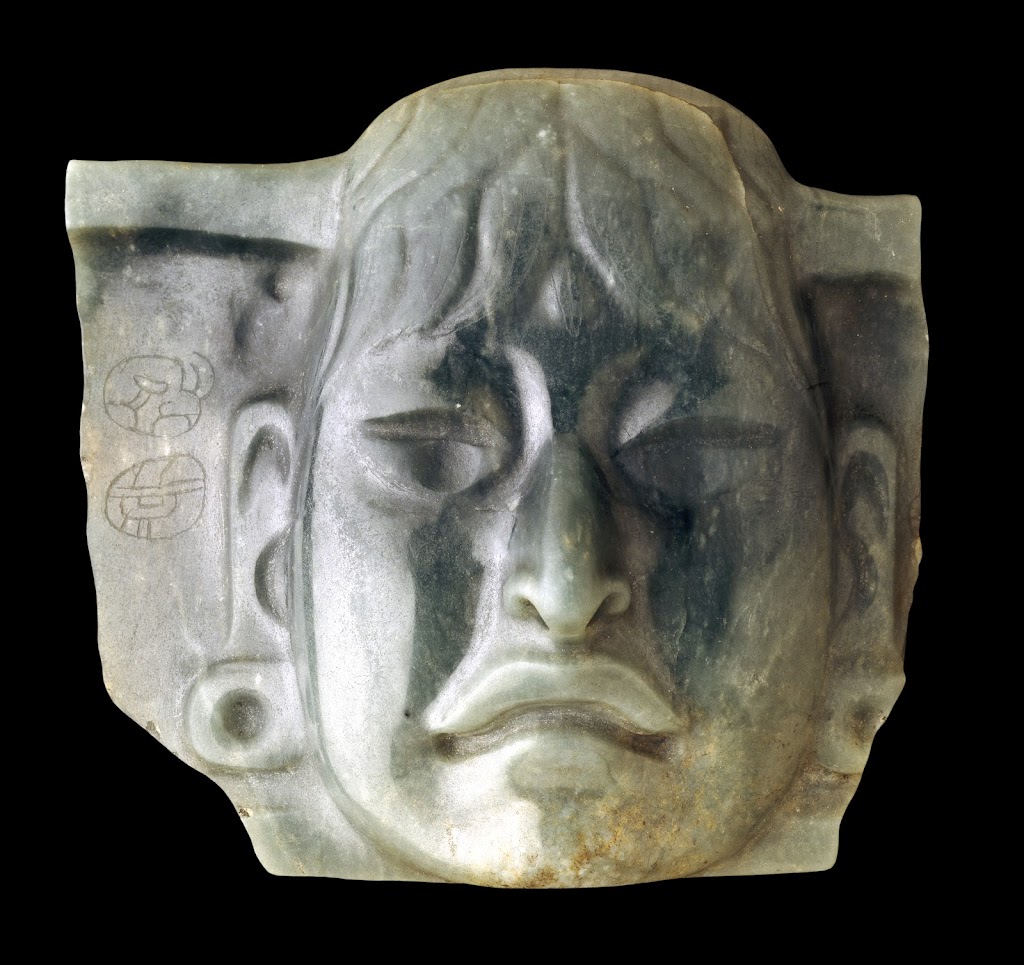 Jade pectoral (with Maya glyphs), 1000-600 BCE, Mexico, Olmec culture, jadeite