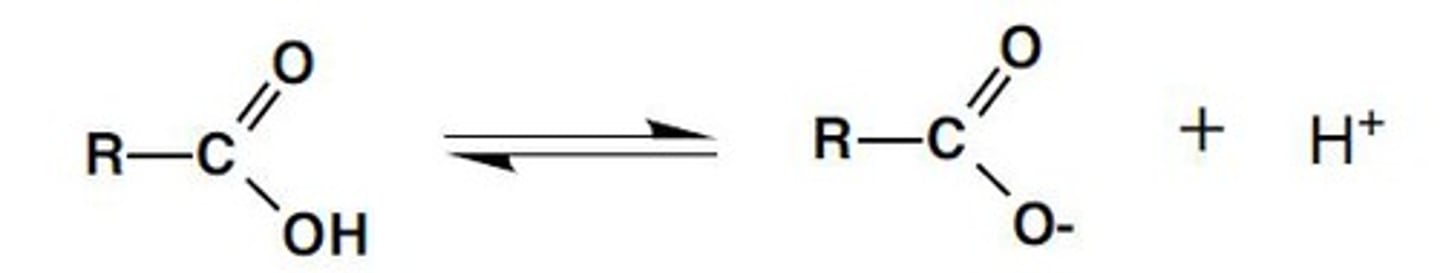 <p>A chemical group consisting of a single carbon atom double-bonded to an oxygen atom and also bonded to a negatively charged oxygen</p>