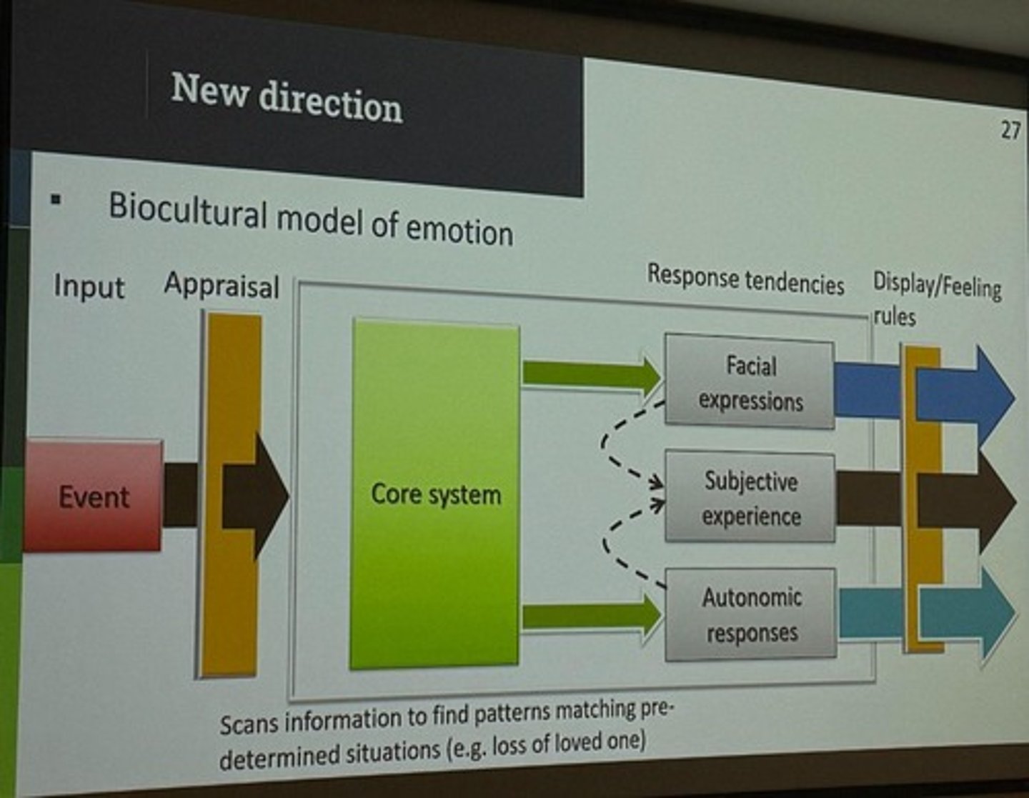 <p>It posits that emotions are hardwired responses with cultural variability in appraisals and interpretations.</p>