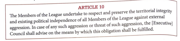 <p>The excerpt below is from the Covenant of the League of Nations, a part of the Treaty of Versailles.</p><p>Why did many U.S. Senators object to this article?</p><p><span style="color: #70a66e">A. They had plans to seize new overseas territories for the United States</span><br><span style="color: #a66d6d">B. They were afraid that the League would be controlled by hostile powers</span><br><span style="color: #6d86a6">C. They feared Americans would be required to to act against aggression in Europe</span><br><span style="color: #946da6">D. They thought it demanded that Americans grant Philipines independence</span></p>