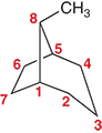 <ol><li><p>Start at one of the bridgehead and number along the longest path first, then the second longest path, then finally the shortest path. This ensures that substituents get the correct locants.</p></li><li><p>Ex:</p></li></ol><p></p>