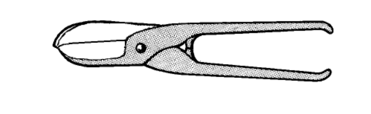 <p>Curved snips - used for cutting along curved lines</p>