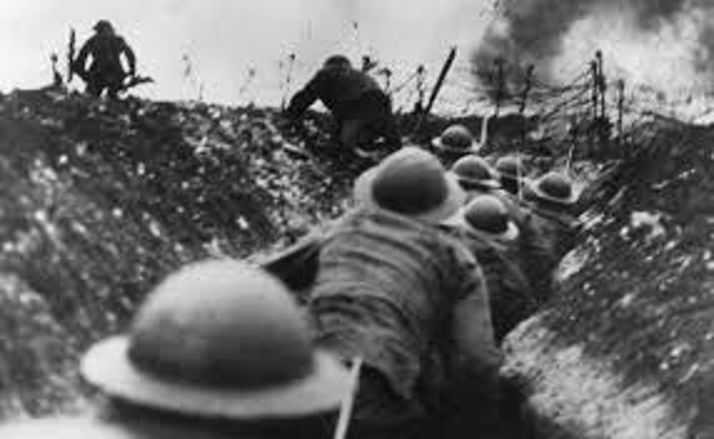 <p>ditches dug by soldiers for protection from enemy attacks</p>