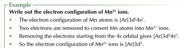 <p>writing the electron configuration of a transition metal ion</p>