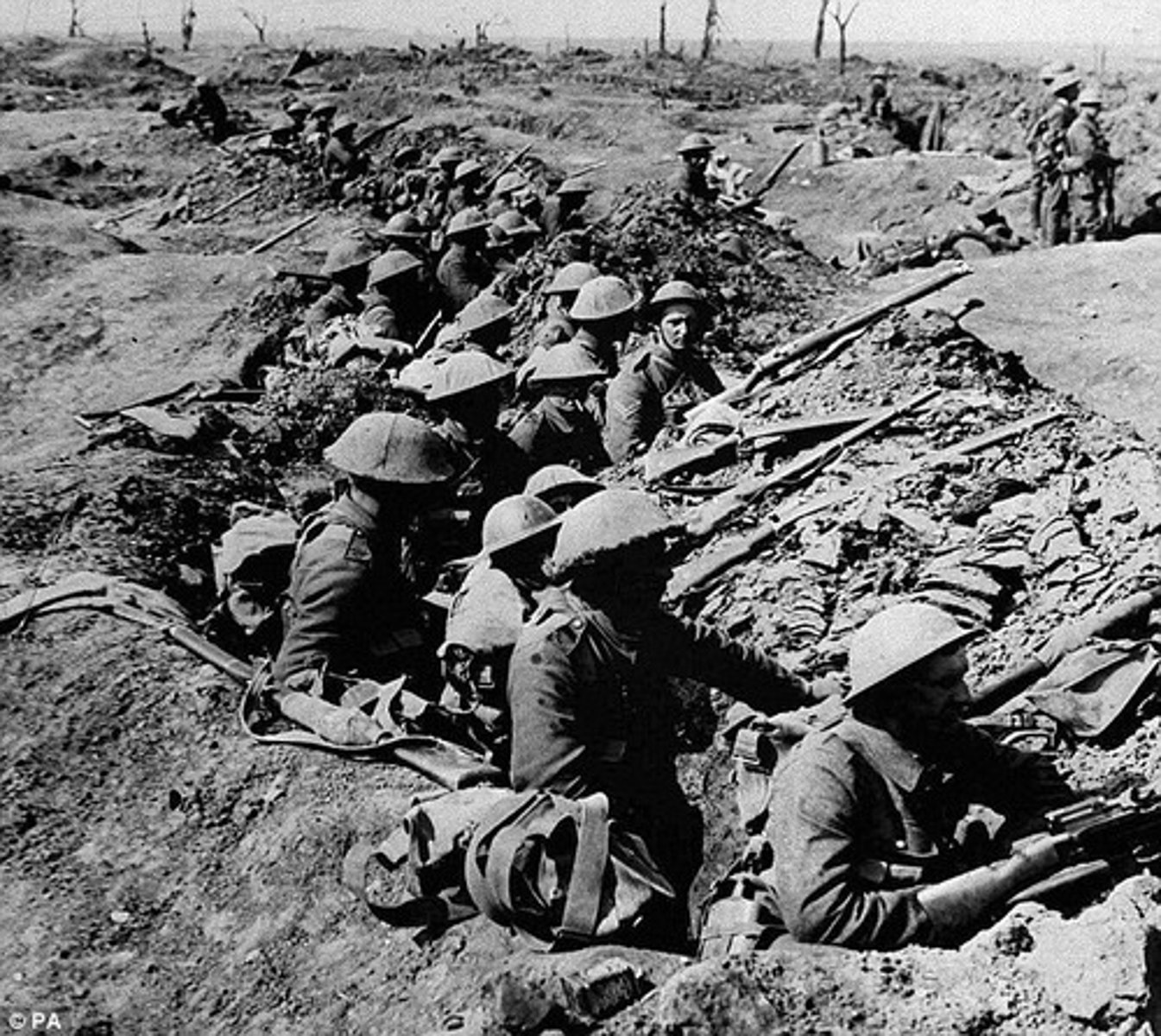 <p>This style of warfare was common in WWI, due to the invention of the machine gun and heavy artillery. It included digging long trenches, separated by barbed wire and a no mans land.</p>