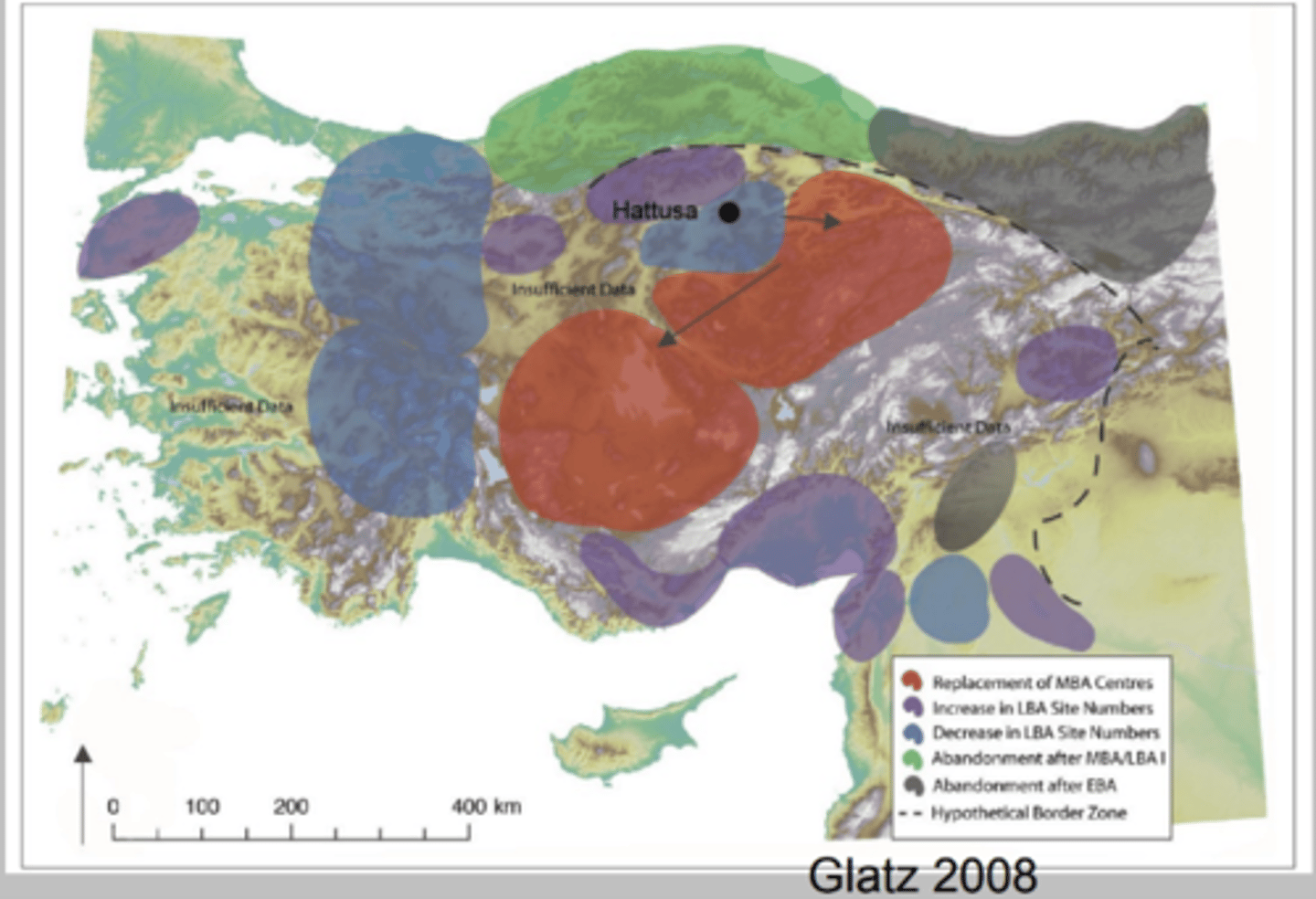 <p>Decrease in LBA in settlement numbers</p><p>Harvesting people by conquering areas</p><p>Taking people back to Hittite land for farming</p>
