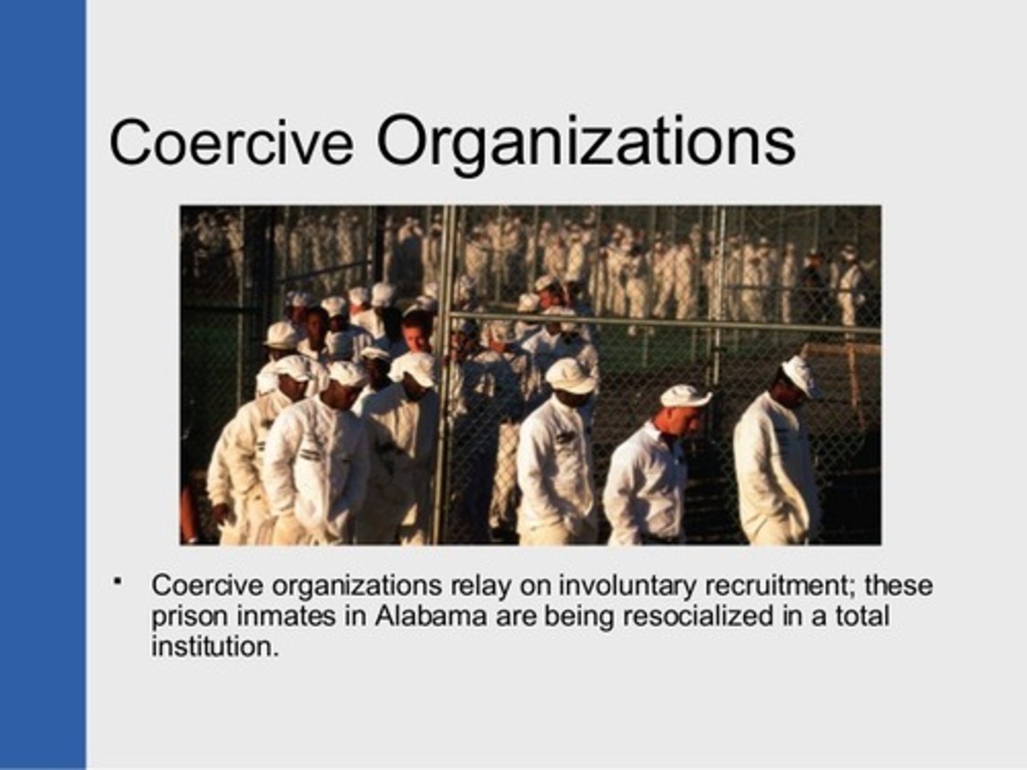 <p>(A) Coercive Organization</p><p>Coercive Organizations are those that you are either forced to join or those that you can't leave without permission, as is the case with the army.</p>