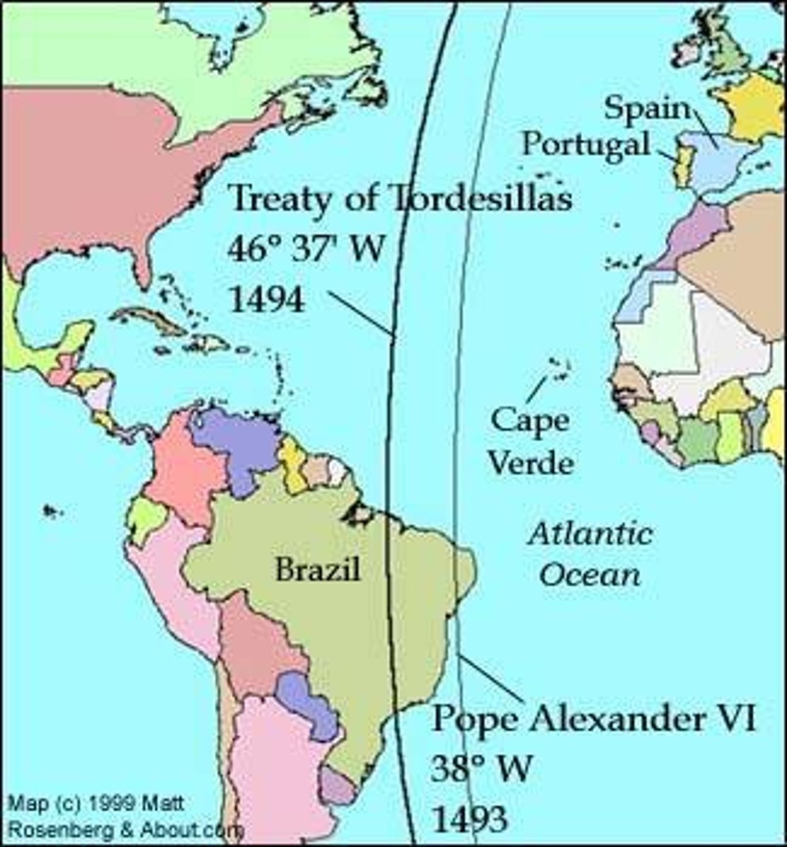 <p>Divided the world into West Hemisphere (Spanish domain) and Eastern Hemisphere (Portuguese domain), negotiations helped by Pope Alexander VI</p>