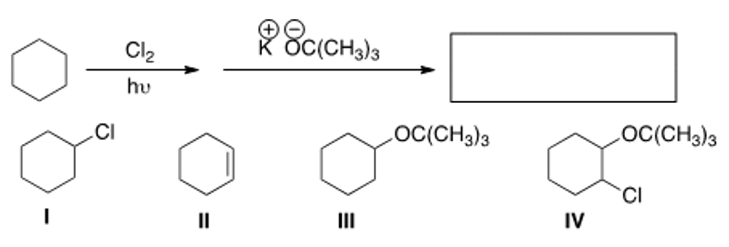 <p>What is the product in the following sequence of reactions?</p><p>A) I B) II C) III D) IV</p>