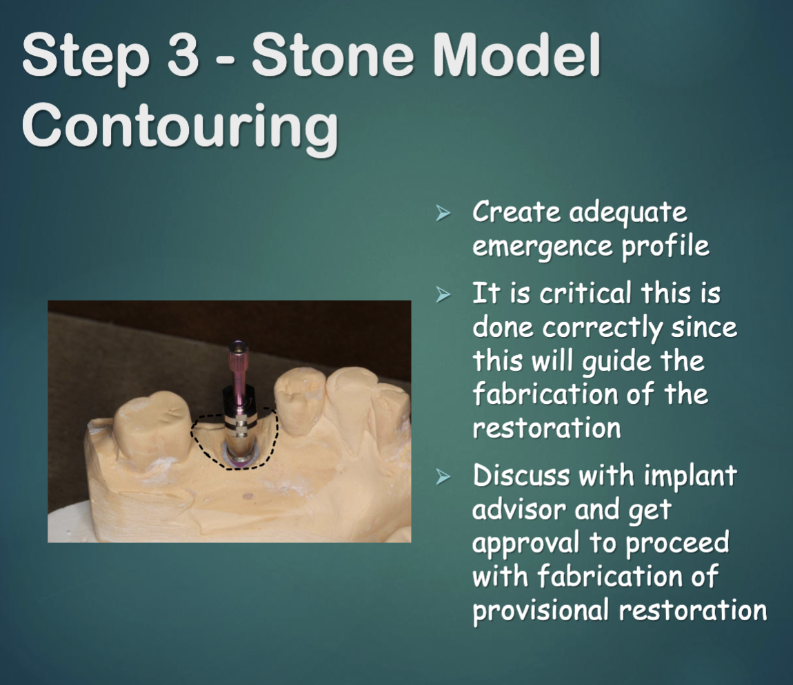 <ul><li><p>create adequate emergenc eprofile </p></li><li><p>critical this is done right → will guide the fabrication of the restoration </p></li></ul><p></p>