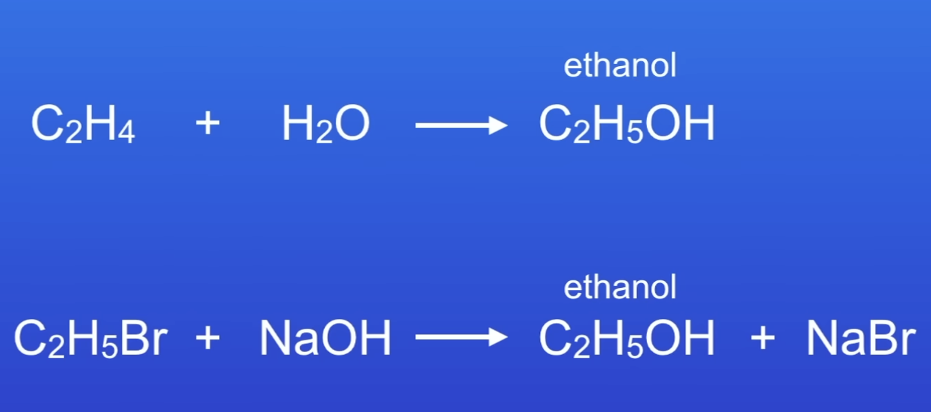 <p>Which reaction should be chosen to make ethanol and why?</p>