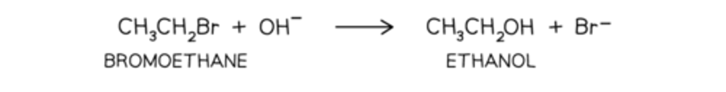 <p>The halogen is replaced by a nucleophile, OH-</p>