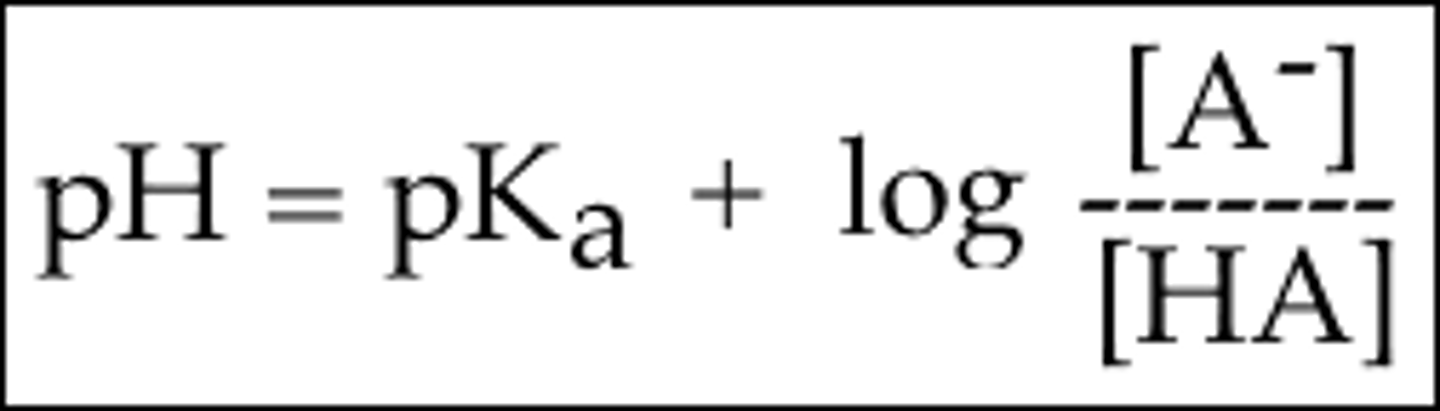 <p>pH = pKa + log([A-]/[HA])</p>