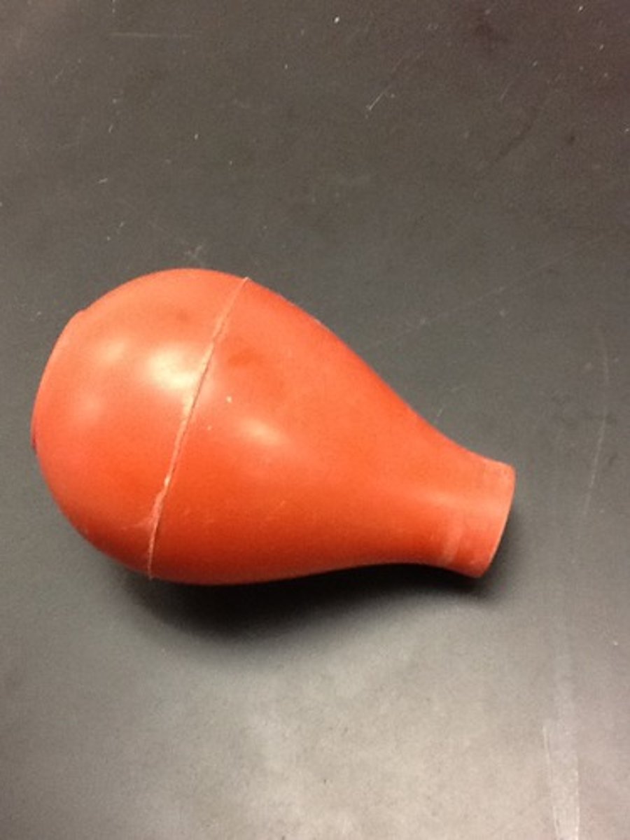 <p>rubber bulb used to draw liquid into pipette</p>