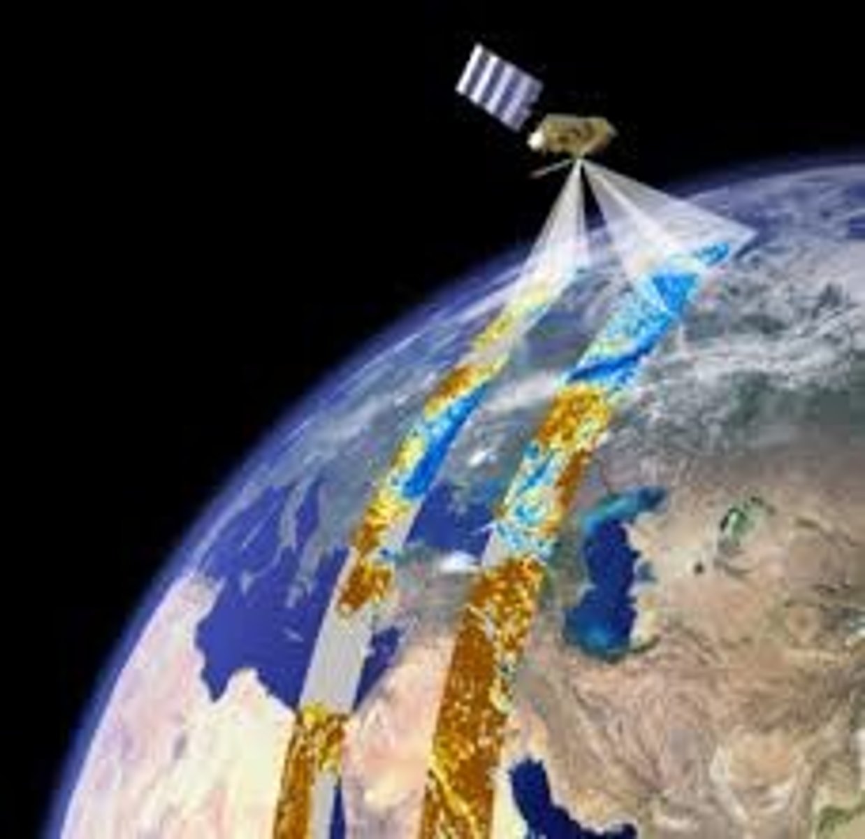 <p>the scanning of the earth by satellite or high-flying aircraft in order to obtain information about it (ex: temperature, atmosphere or soil compositions, images, etc.)</p>