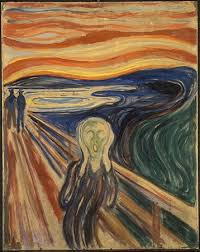 <p>A famous expressionist painting that depicts a figure in anguish against a tumultuous sky, symbolizing deep emotional distress. </p>