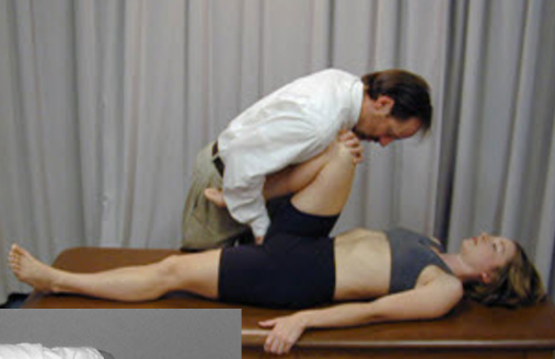 <ul><li><p>pt. supine, stand on involved side</p></li><li><p>flex, ER, ABduct hip </p></li><li><p>pull ischial tuberosity ant</p></li><li><p>pt. push against shoulder (3-5x, 3-5 sec, 3-5 oz, 2 sec. relax)</p></li></ul><p></p>