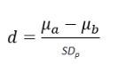 <ul><li><p class="Paragraph WhiteSpaceCollapse SCXP71259689 BCX8" style="text-align: left;"><span style="line-height: 0px;"><em><span>d </span></em><span>= Cohen’s </span><em><span>d</span></em><span> index of effect size​</span></span></p></li><li><p class="Paragraph WhiteSpaceCollapse SCXP71259689 BCX8" style="text-align: left;"><span style="line-height: 0px;"><em><span></span></em></span><span style="background-color: inherit; line-height: 0px;"><span>a </span></span><span style="line-height: 0px;"><span>= Mean of Drug A​</span></span></p></li><li><p class="Paragraph WhiteSpaceCollapse SCXP71259689 BCX8" style="text-align: left;"><span style="line-height: 0px;"><em><span></span></em></span><span style="background-color: inherit; line-height: 0px;"><em><span>b </span></em></span><span style="line-height: 0px;"><span>= Mean of Drug B​</span></span></p></li><li><p class="Paragraph WhiteSpaceCollapse SCXP71259689 BCX8" style="text-align: left;"><span style="line-height: 0px;"><em><span>SD</span></em></span><span style="background-color: inherit; line-height: 0px;"><em><span>p</span></em><span> </span></span><span style="line-height: 0px;"><span>= Pooled Standard Deviation</span></span></p></li></ul><p></p>