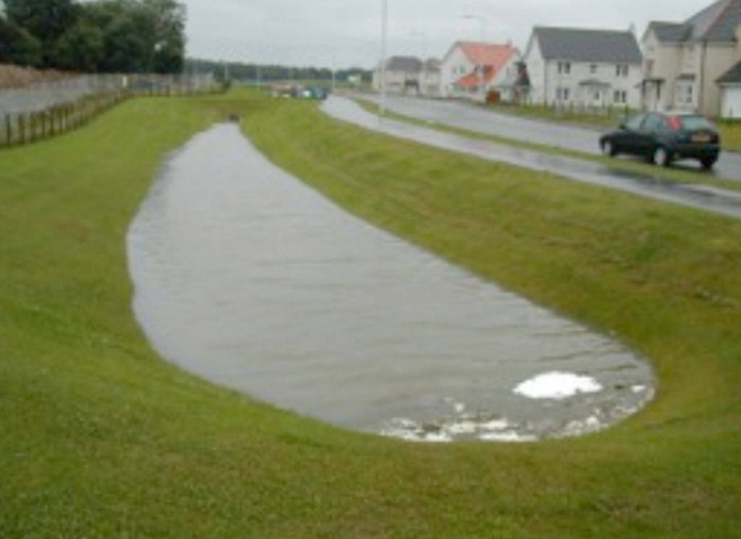 <p>hold stormwater for a while, then slowly drain out. They are dry between storms, control flooding, require large amounts of space, and can breed mosquitoes.</p>