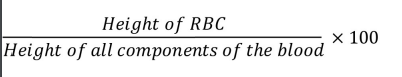 <p>Height of RBC/height of all components of the blood x100</p>