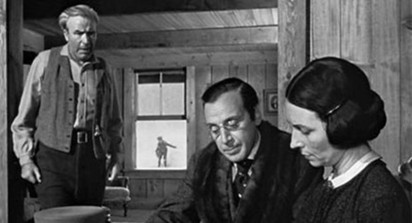 <p>This image displays, most famously, which practice used in cinema?</p><p>A. Distribution</p><p>B. Matte work</p><p>C. Deep focus</p><p>D. Process shot</p>