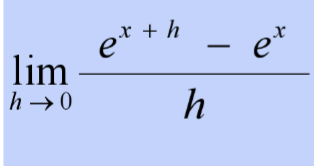 <p>limit of (e^(x+h) - e^x)/h as h approaches 0 </p>