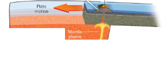 <p>Anomalously hot mantle material buoyantly rises and melt through the crust to produce volcanoes </p><p>The crust moves over the spot to create a chain of volcanoes in time</p>