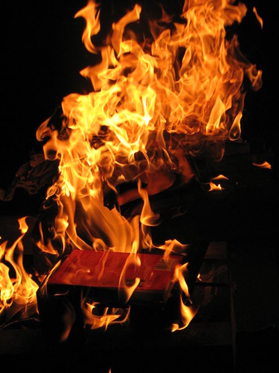 <p>1933, Massive book burning were held in Germany destroying un-German works</p>
