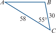 <p>using the cosine rule, find the unknown side</p>