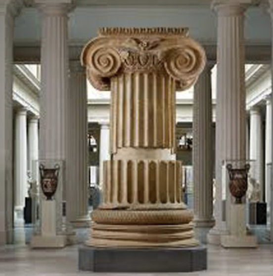 <p>more slender and ornate than doric, scroll-shaped ornaments on top of the capital with a fluted shaft; feminine</p>