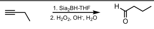 <p>What’s added: 1 O atom </p><p>Regioselectivity: Anti-Markovnikov </p><p>Rearrangement: Not possible</p>