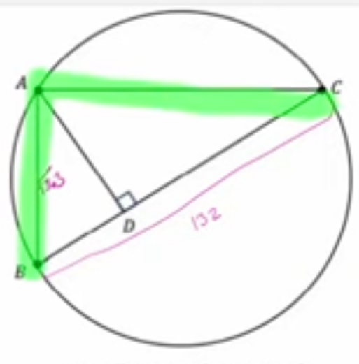 <p>if a point lies on the circumference and is connected to the endpoints of the diameter, it forms a right angle with the diameter</p>