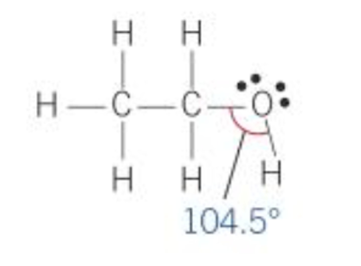 <p>C-O-H angle 104.5 since there are two lone pairs</p>