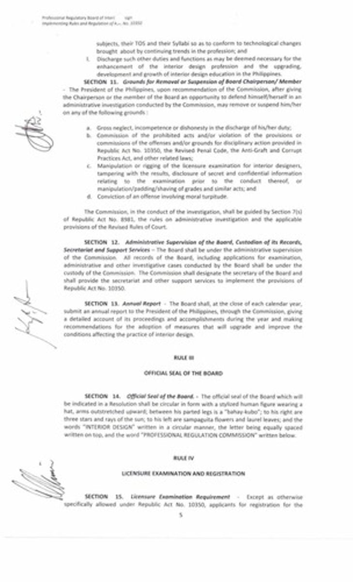 <p>Reasons for which a Board Chairperson or Member may be removed or suspended.</p>