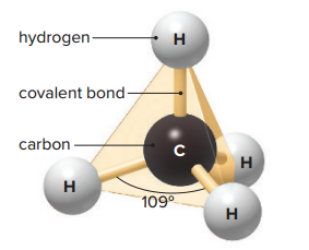 A carbon binding with four hydrogens to make the molecule methane.